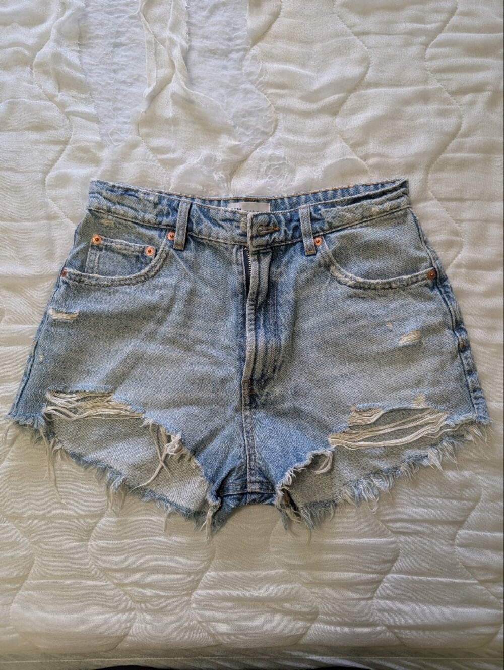 Zara Light Blue Distressed Denim Cutoff Shorts